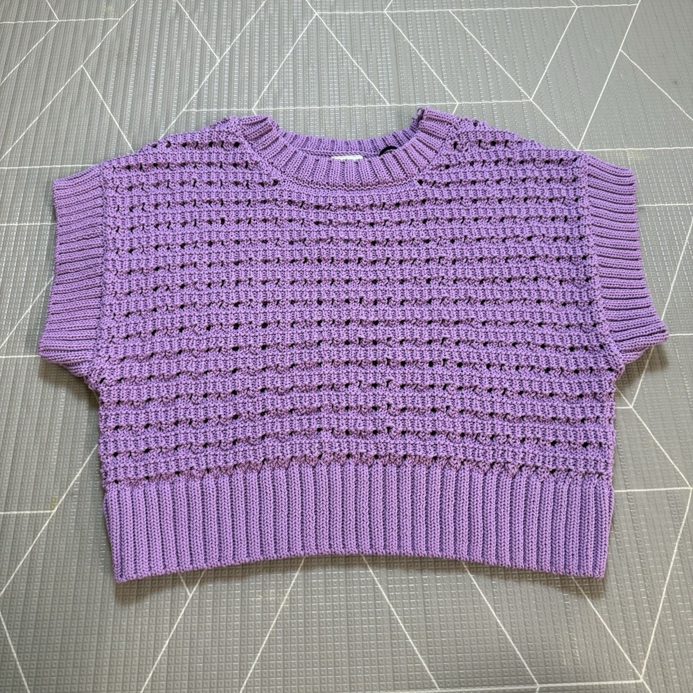 NEW Varley Fillmore Knit Short Sleeve Sweater L Purple Chunky Knit Luxury